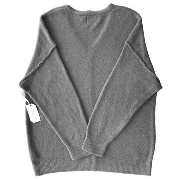 Soft Grey V Neck Cozy Slimming Look Long Sleeve Pullover Sweater Plus Size XXL - Picture 6 of 11